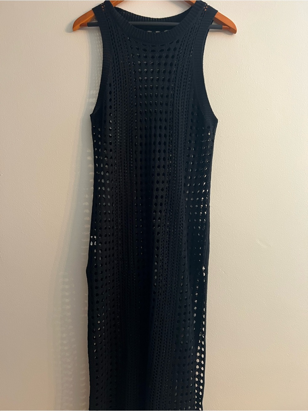 Amazon Black Crochet Knit Sleeveless Swim Coverup